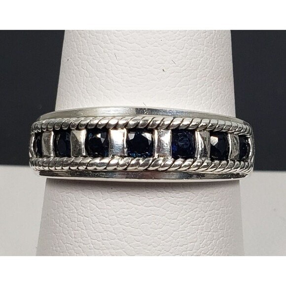 Vintage Signed CNA 7 Deep Blue Sapphire Sterling Silver 925 Ring Size 9 - Picture 5 of 17